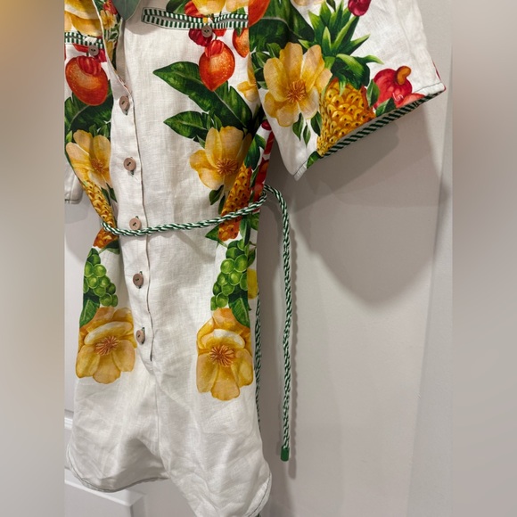Off-White Picnic Flowers Premium Linen Romper size M Farm Rio NWT - Picture 5 of 5